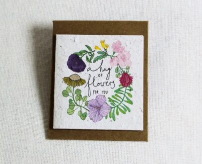 Growing Paper Mini Card plus envelope (A Hug of Flowers for You!) 60mm x 65mm